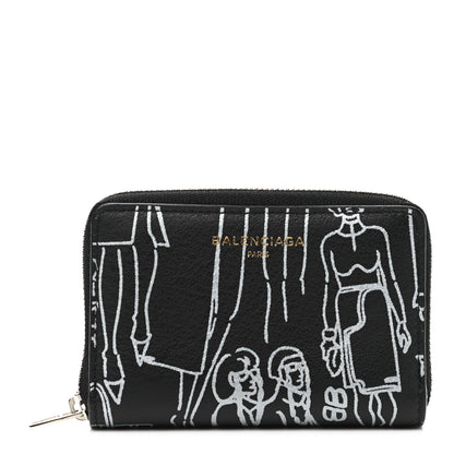 Balenciaga Calfskin Printed Tattoo Everyday Continental Mini Zip Around Wallet Black 1 of 6