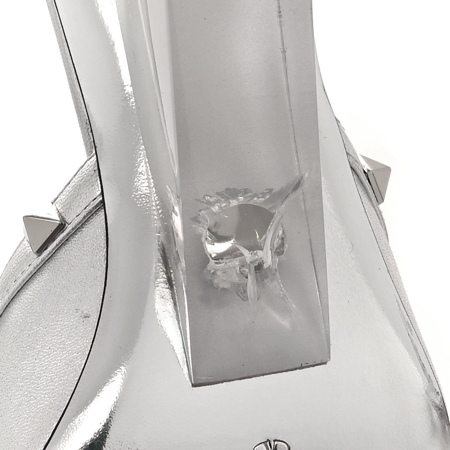 Valentino Garavani Metallic Lambskin Plexiglass Rockstud 75mm Wedge Sandals 37 Silver Transparent 9 of 9