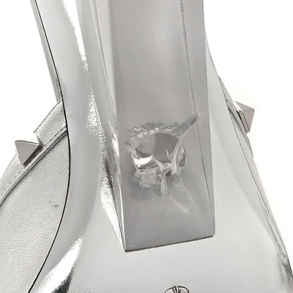 Valentino Garavani Metallic Lambskin Plexiglass Rockstud 75mm Wedge Sandals 37 Silver Transparent 9 of 9