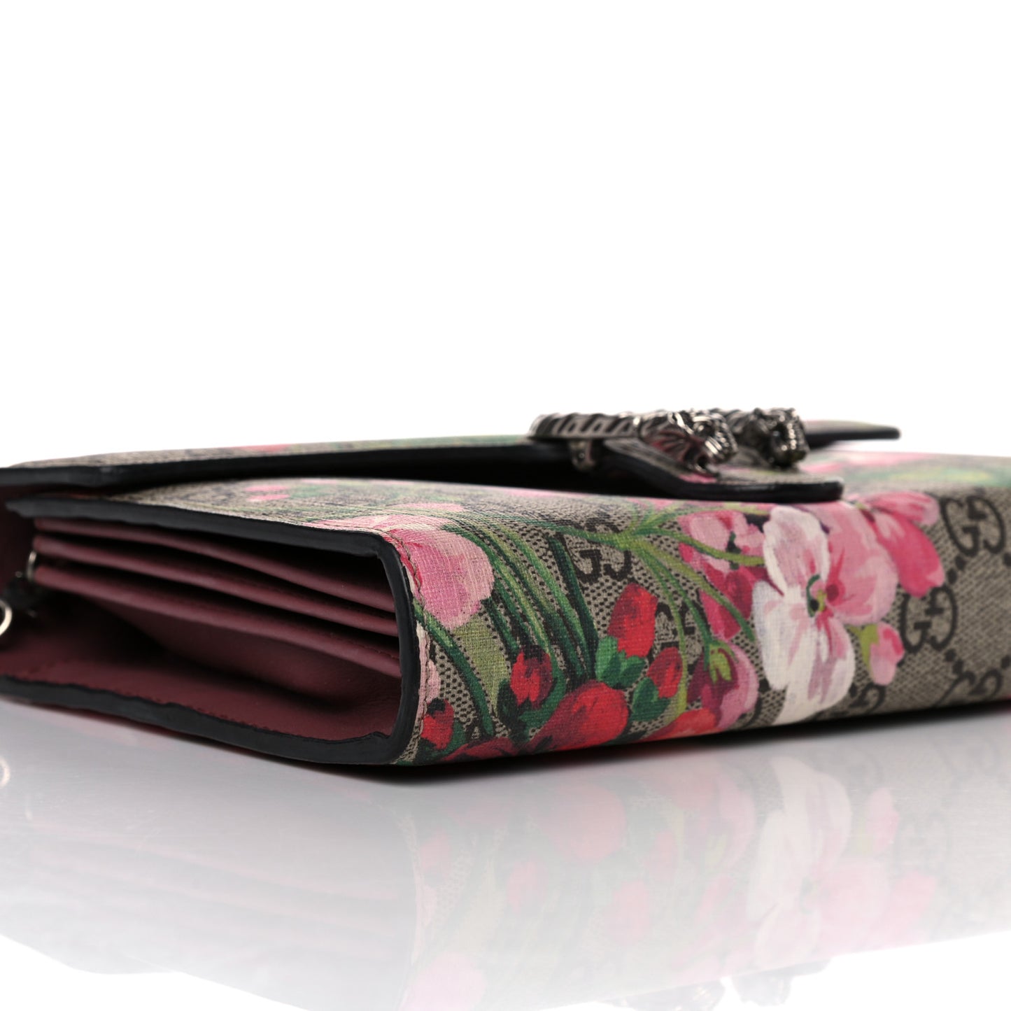 GG Supreme Monogram Blooms Mini Dionysus Chain Wallet Beige Multicolor Dry Rose