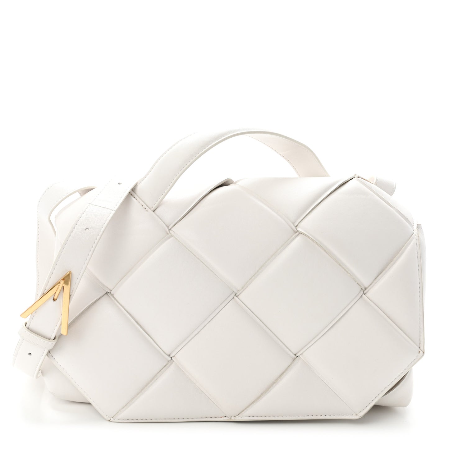Nappa Intreccio Padded Top Handle Shoulder Bag White