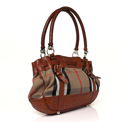 Burberry Canvas House Check Woven Tote Dark Tan 2 of 10