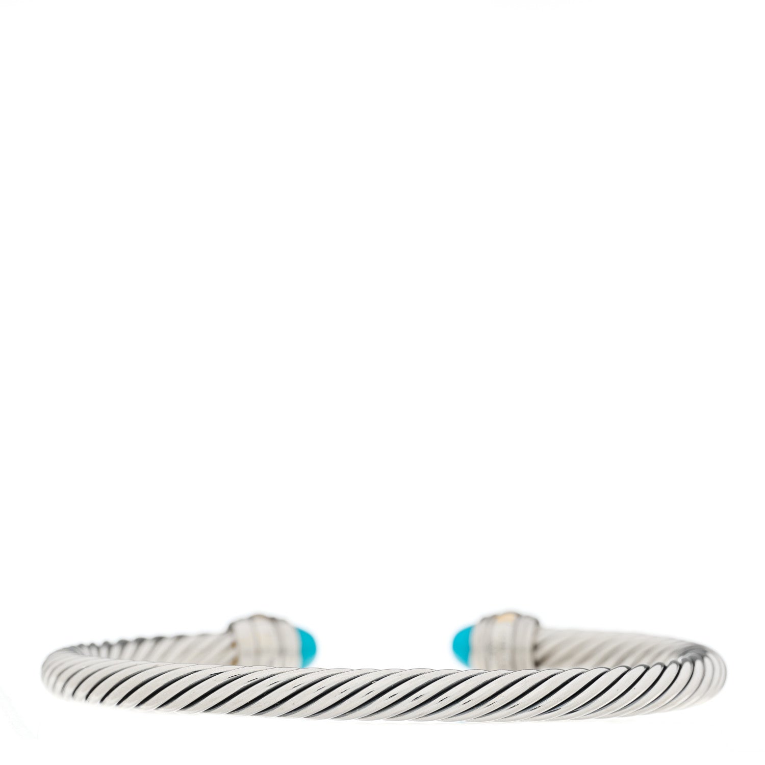 David Yurman Sterling Silver 14K Yellow Gold Turquoise 5mm Cable Classics Bracelet 2 of 3