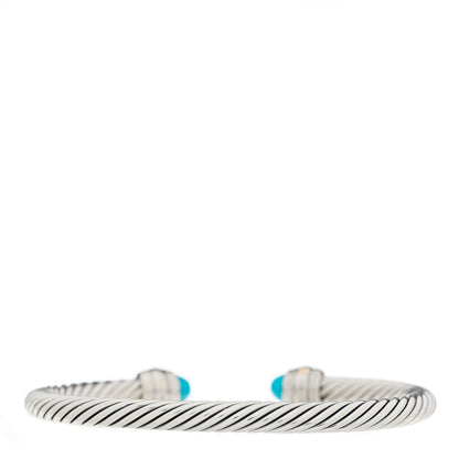 David Yurman Sterling Silver 14K Yellow Gold Turquoise 5mm Cable Classics Bracelet 2 of 3