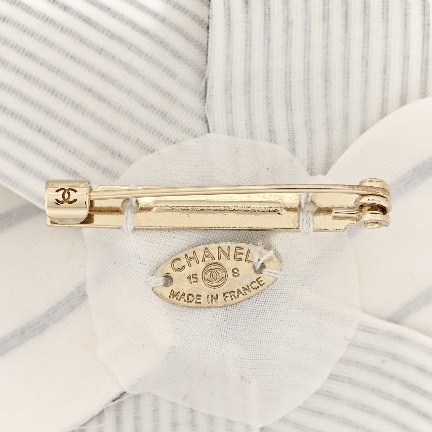 Chanel Canvas Camellia Pin Brooch White Black 3 of 3