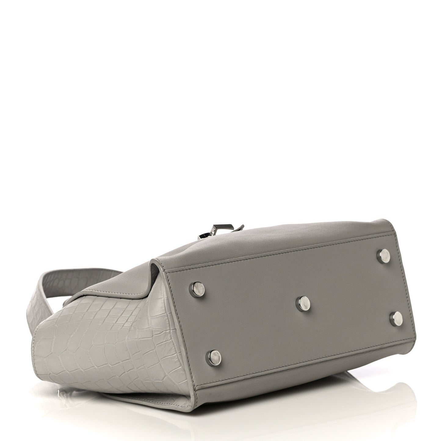 Smooth Calfskin Crocodile Embossed Baby Monogram Downtown Cabas Gris Perle