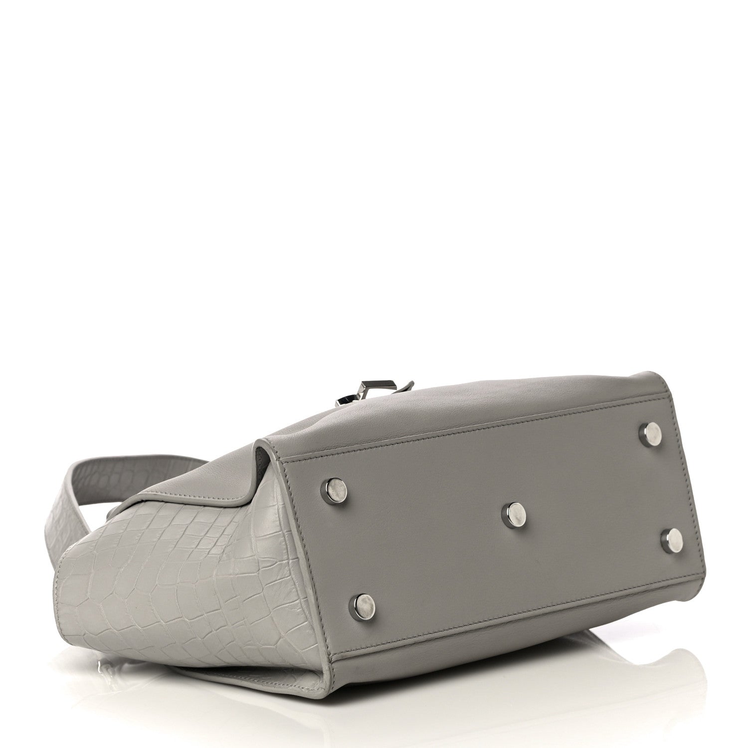 Saint Laurent Smooth Calfskin Crocodile Embossed Baby Monogram Downtown Cabas Gris Perle 4 of 12