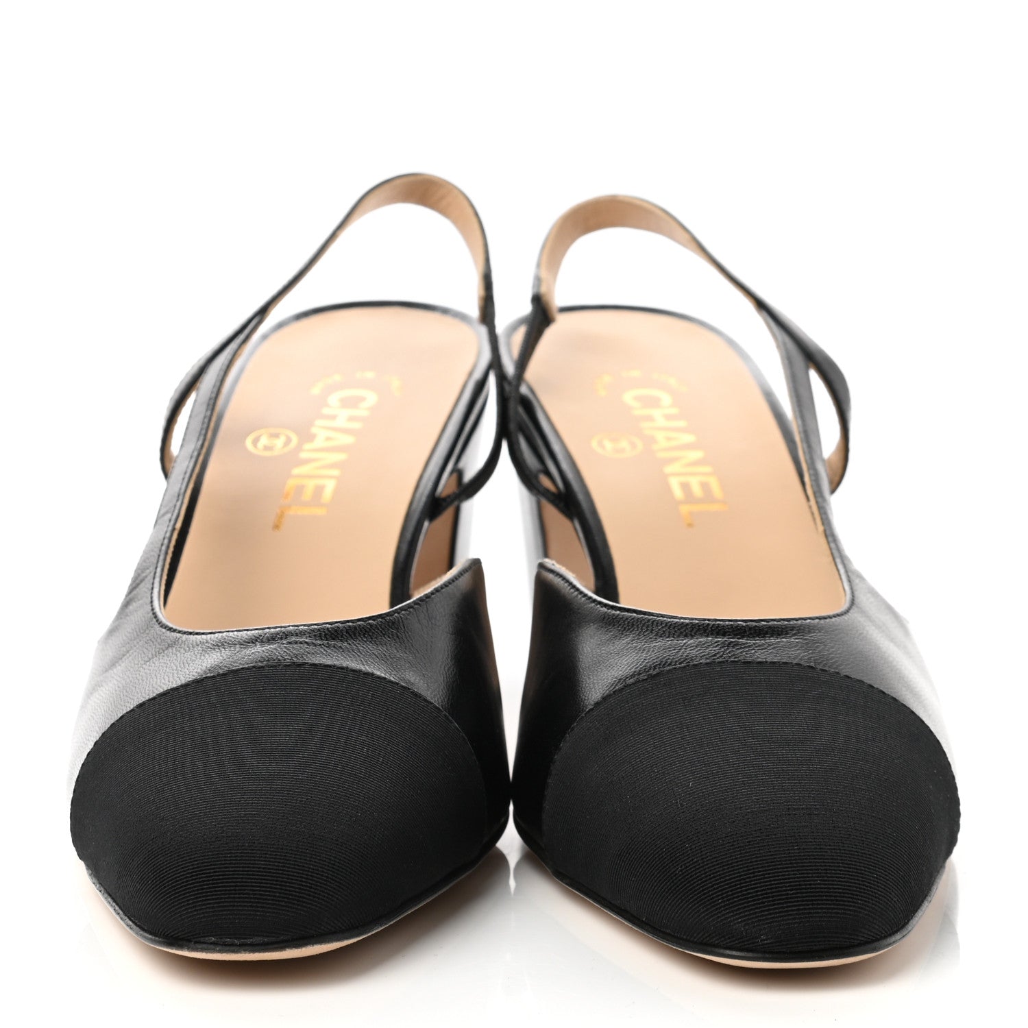 Chanel Goatskin Calfskin Cap Toe CC Slingback Sandals 39.5 Black 2 of 9