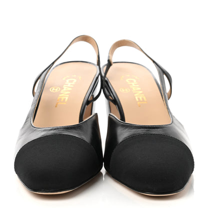 Chanel Goatskin Calfskin Cap Toe CC Slingback Sandals 39.5 Black 2 of 9