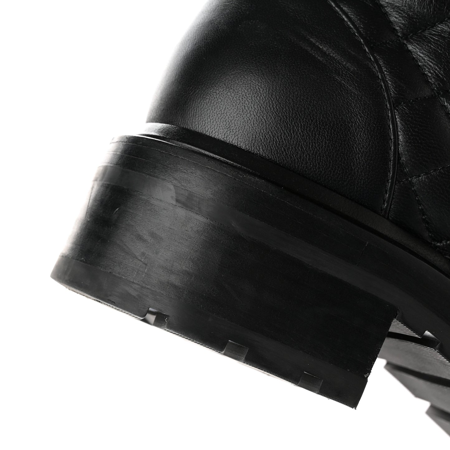 Shiny Lambskin Quilted Lace Up Combat Boots 40.5 Black
