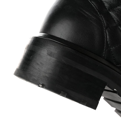 Chanel Shiny Lambskin Quilted Lace Up Combat Boots 40.5 Black 10 of 14