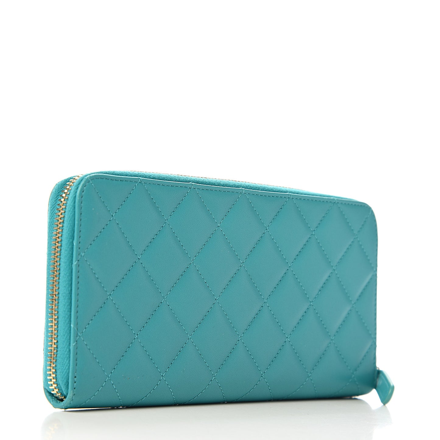 Lambskin Quilted Large Gusset Zip Around Wallet Turquoise