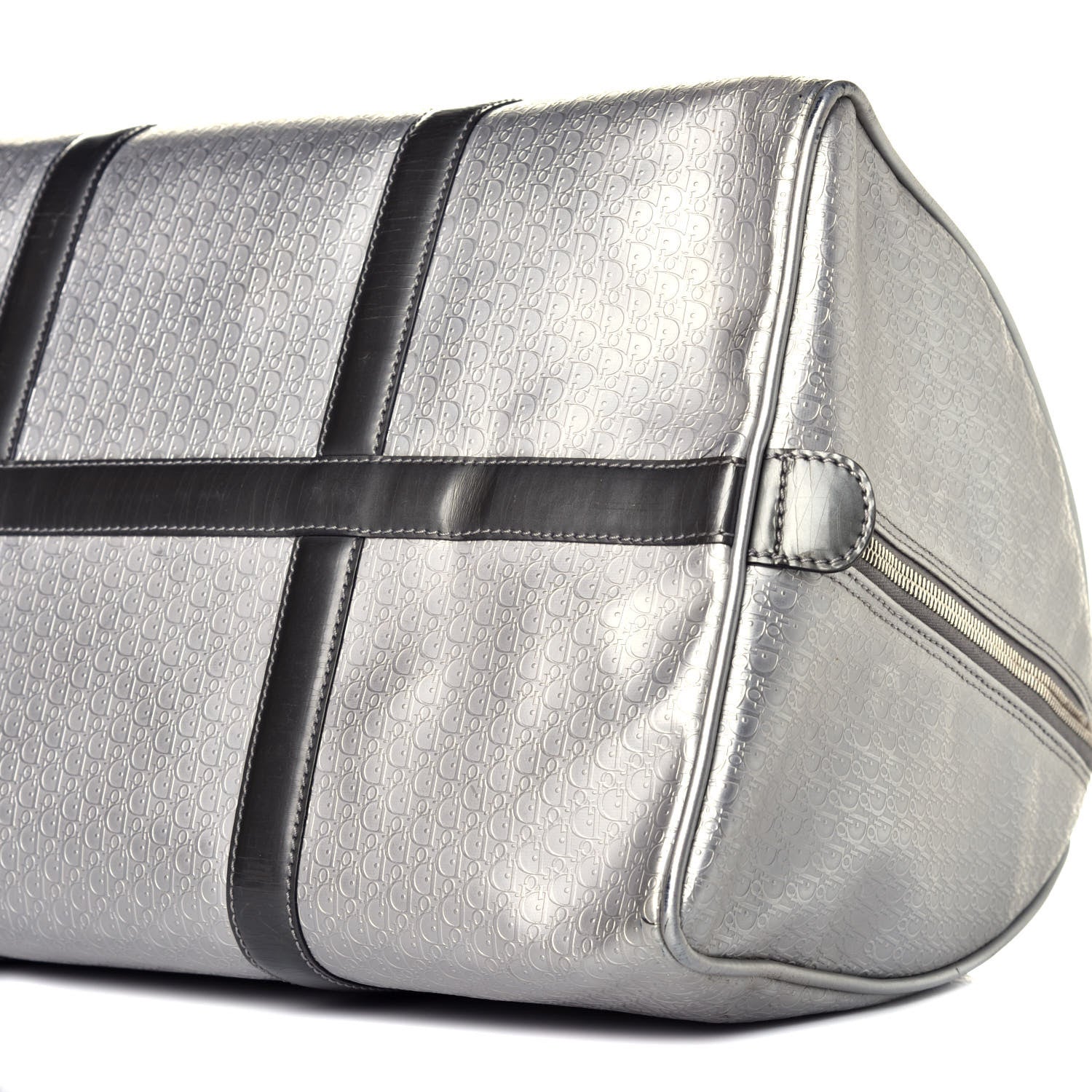 Christian Dior Metallic Patent Calfskin Embossed Bowler Silver 9 of 9