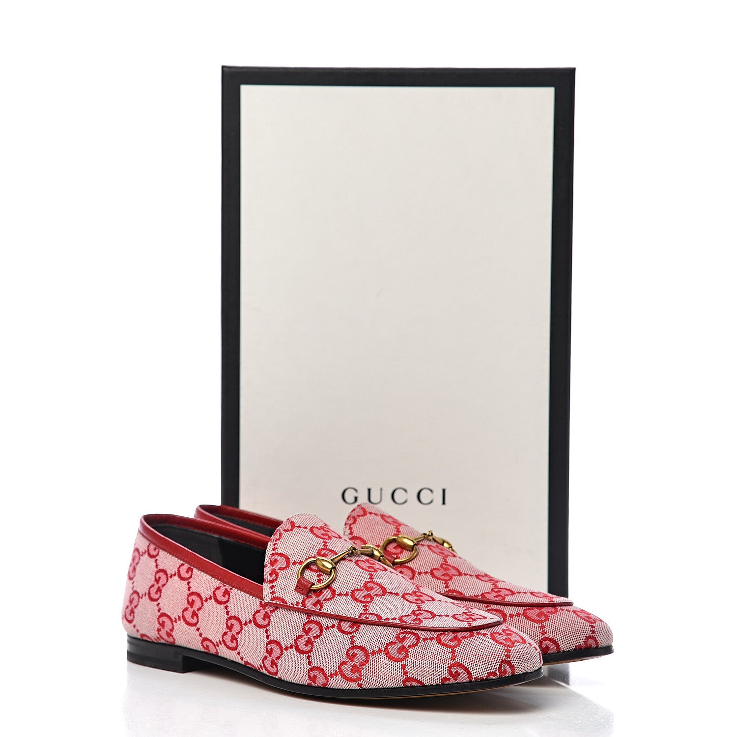 Gucci Canvas GG Monogram Horsebit Womens Jordaan Loafers 38.5 Gardenia Hibiscus Red 10 of 10