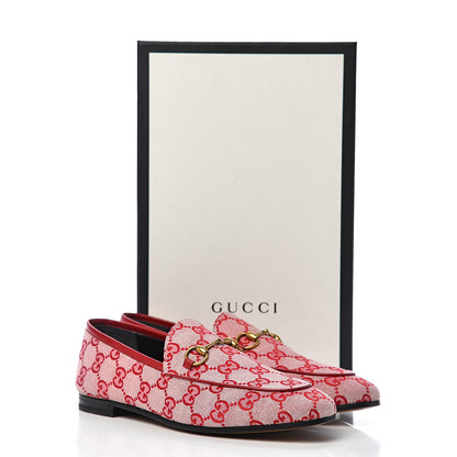 Gucci Canvas GG Monogram Horsebit Womens Jordaan Loafers 38.5 Gardenia Hibiscus Red 10 of 10