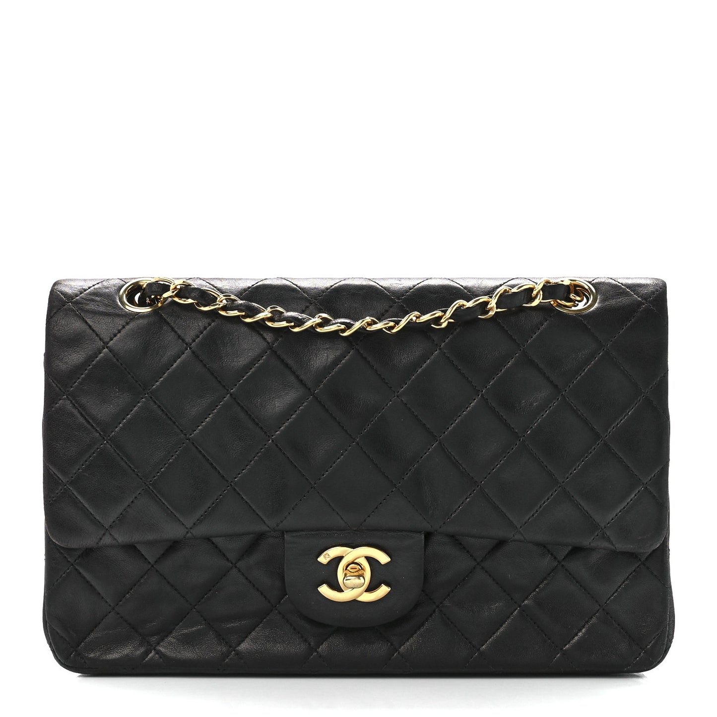 Lambskin Quilted Medium Double Flap Black
