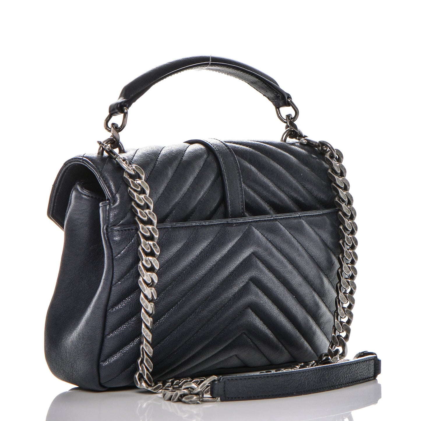 Sheepskin Matelasse Chevron Monogram Medium College Bag Deep Marine