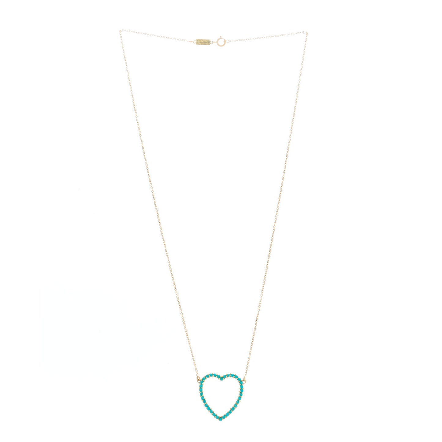 18K Yellow Gold Turquoise Open Heart Pendant Necklace