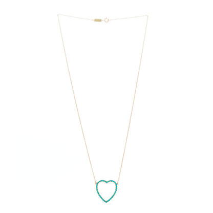 Jennifer Meyer 18K Yellow Gold Turquoise Open Heart Pendant Necklace 2 of 5