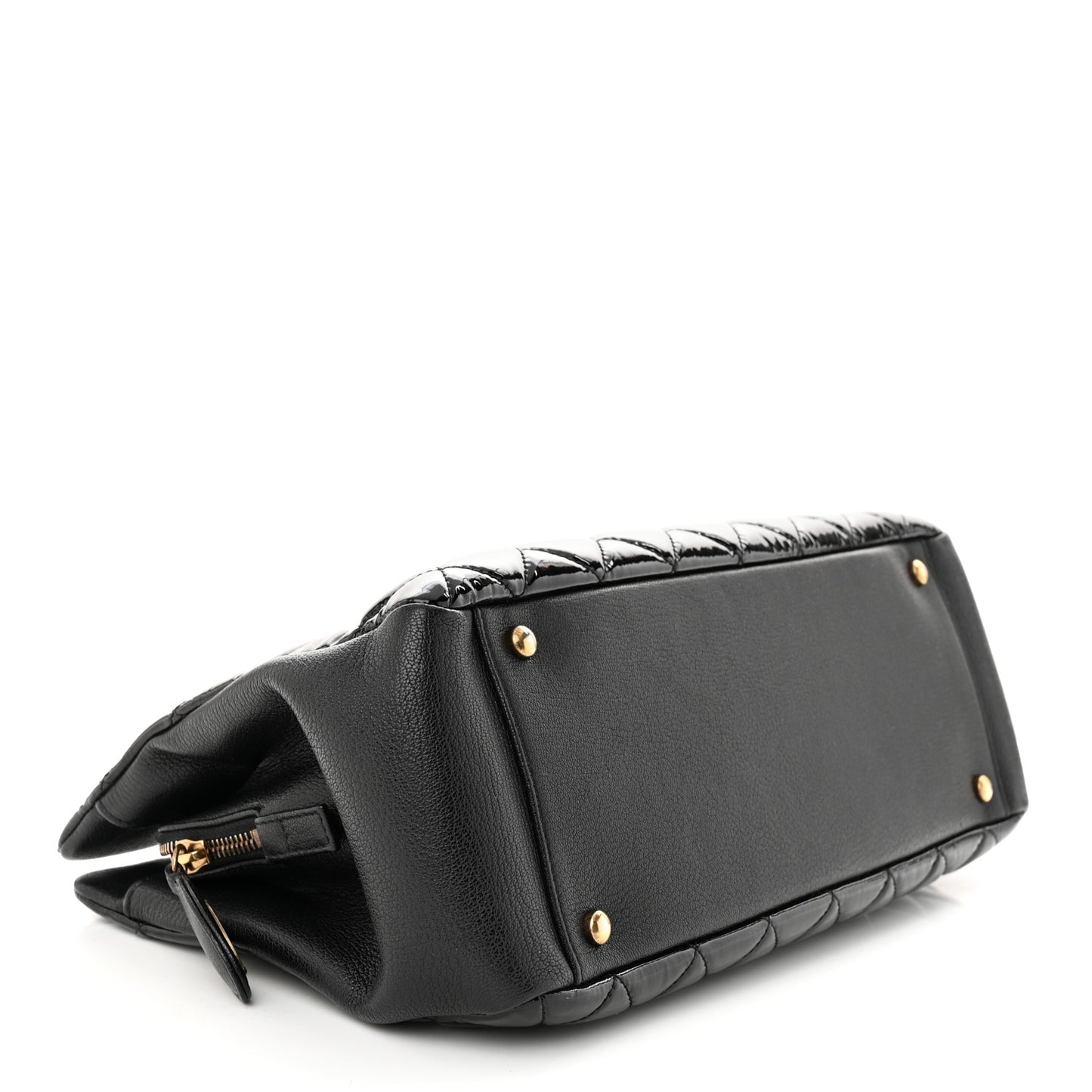 Patent Goatskin Quilted Small CC Eyelet Tote Black