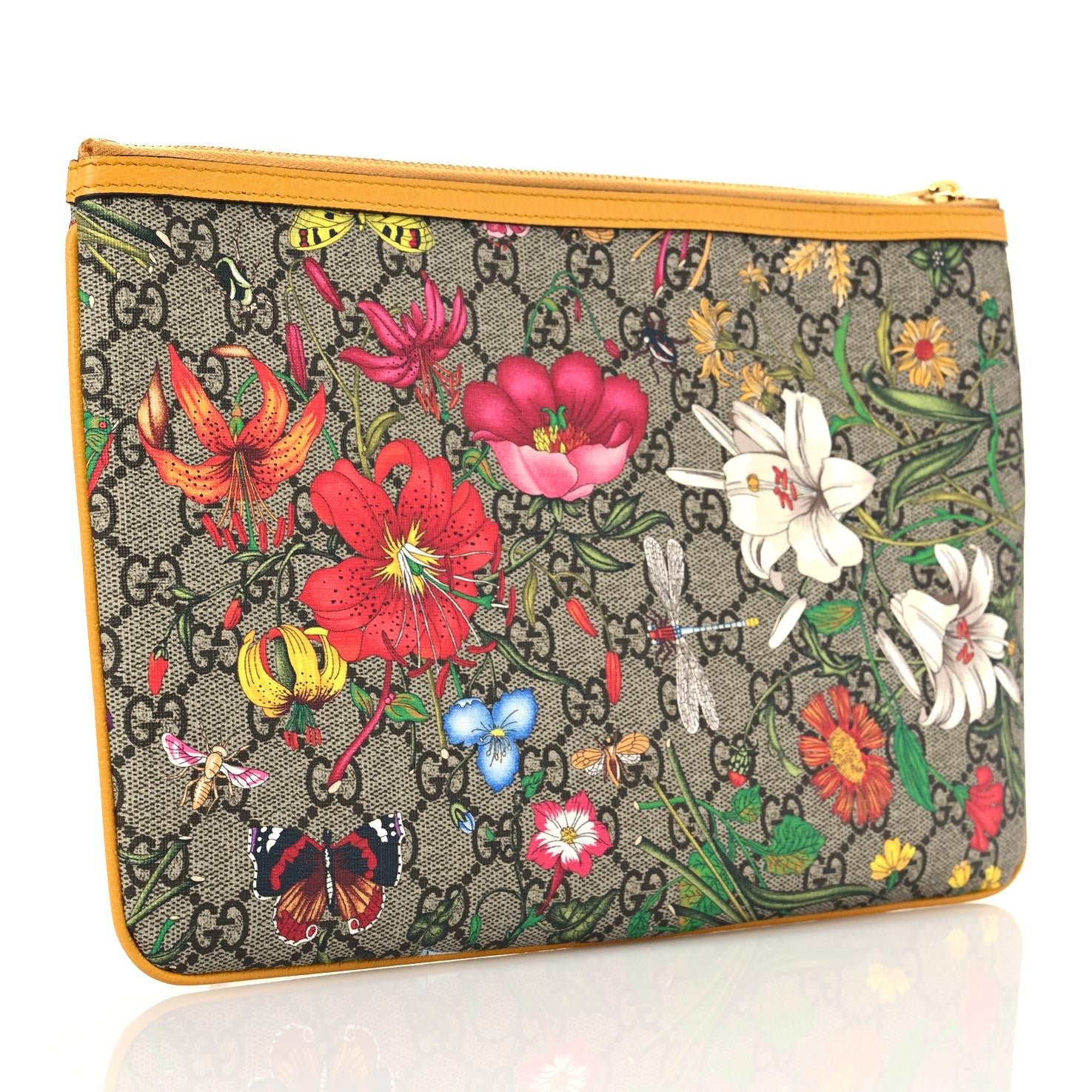 Gucci GG Supreme Monogram Flora Large Ophidia Pouch Clutch Beige Multicolor Crop 3 of 9