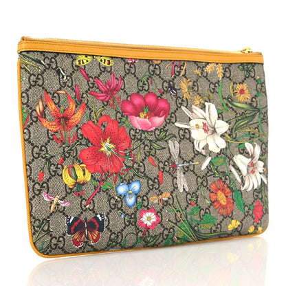 Gucci GG Supreme Monogram Flora Large Ophidia Pouch Clutch Beige Multicolor Crop 3 of 9