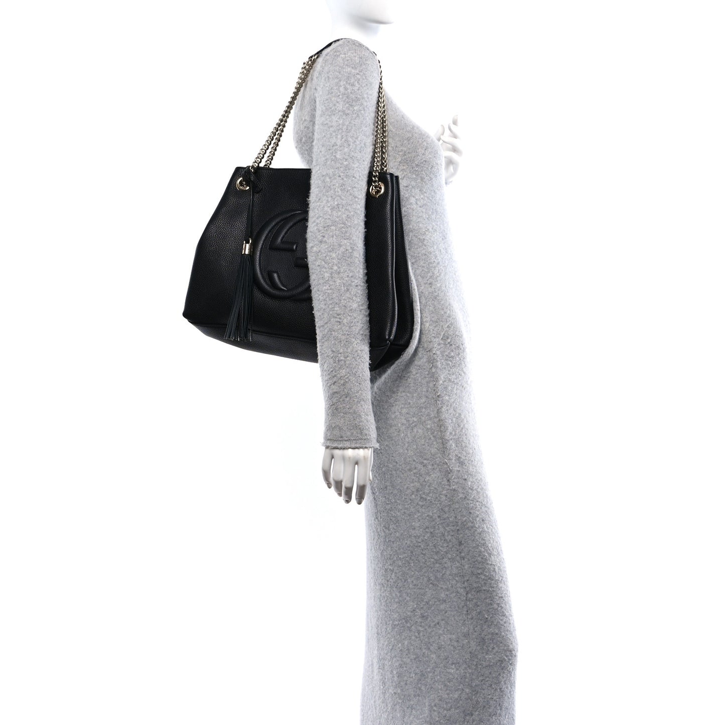 Pebbled Calfskin Medium Soho Chain Shoulder Bag Black