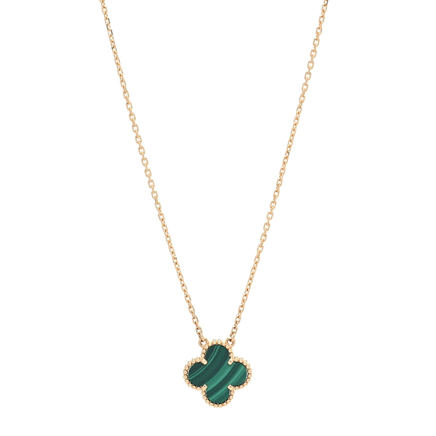 18K Yellow Gold Malachite Vintage Alhambra Pendant Necklace
