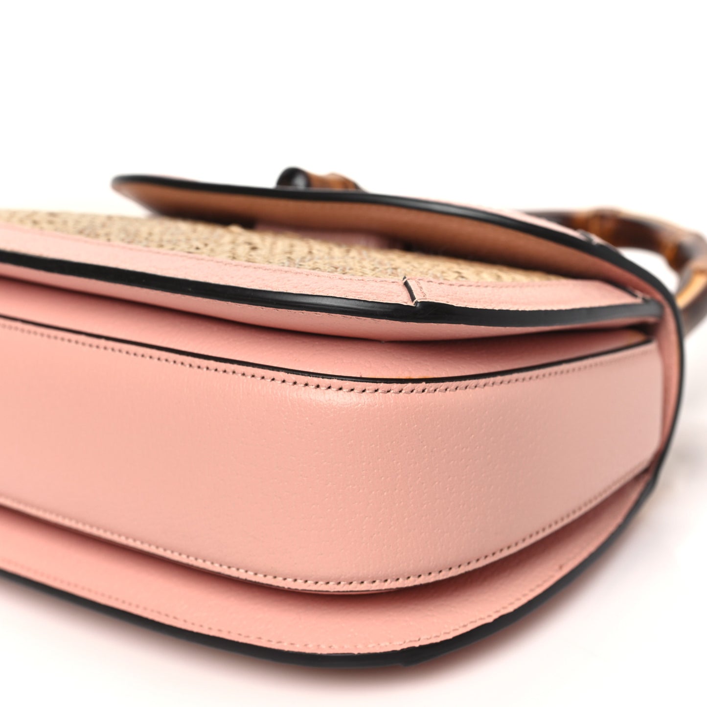 Raffia Textured Dollar Calfskin GG Monogram Small Bamboo 1947 Top Handle Bag Wild Rose Natural