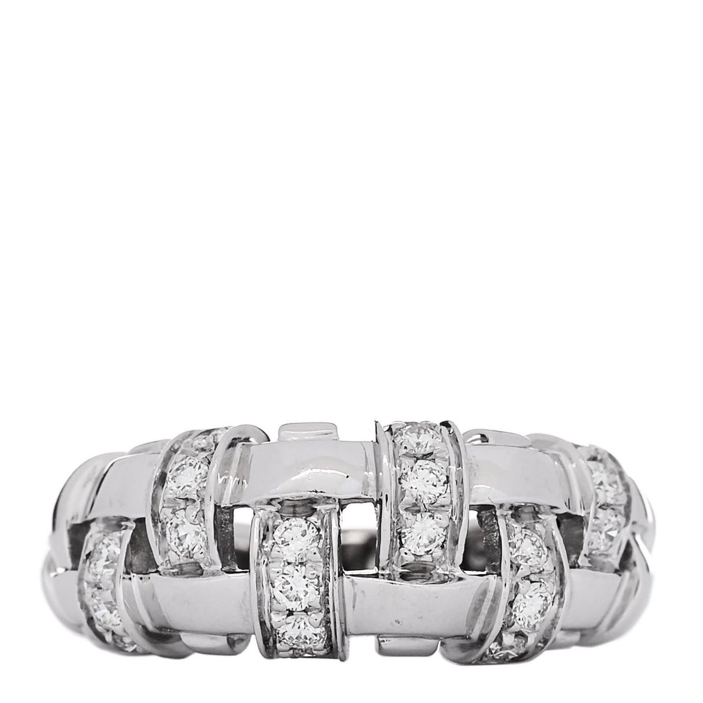 18K White Gold Diamond Vannerie Weave Ring 49 5