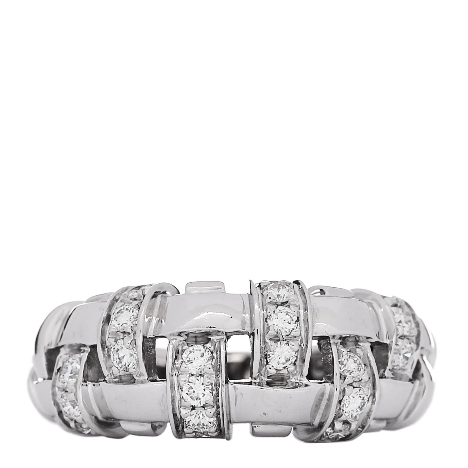 Tiffany 18K White Gold Diamond Vannerie Weave Ring 49 5 1 of 4