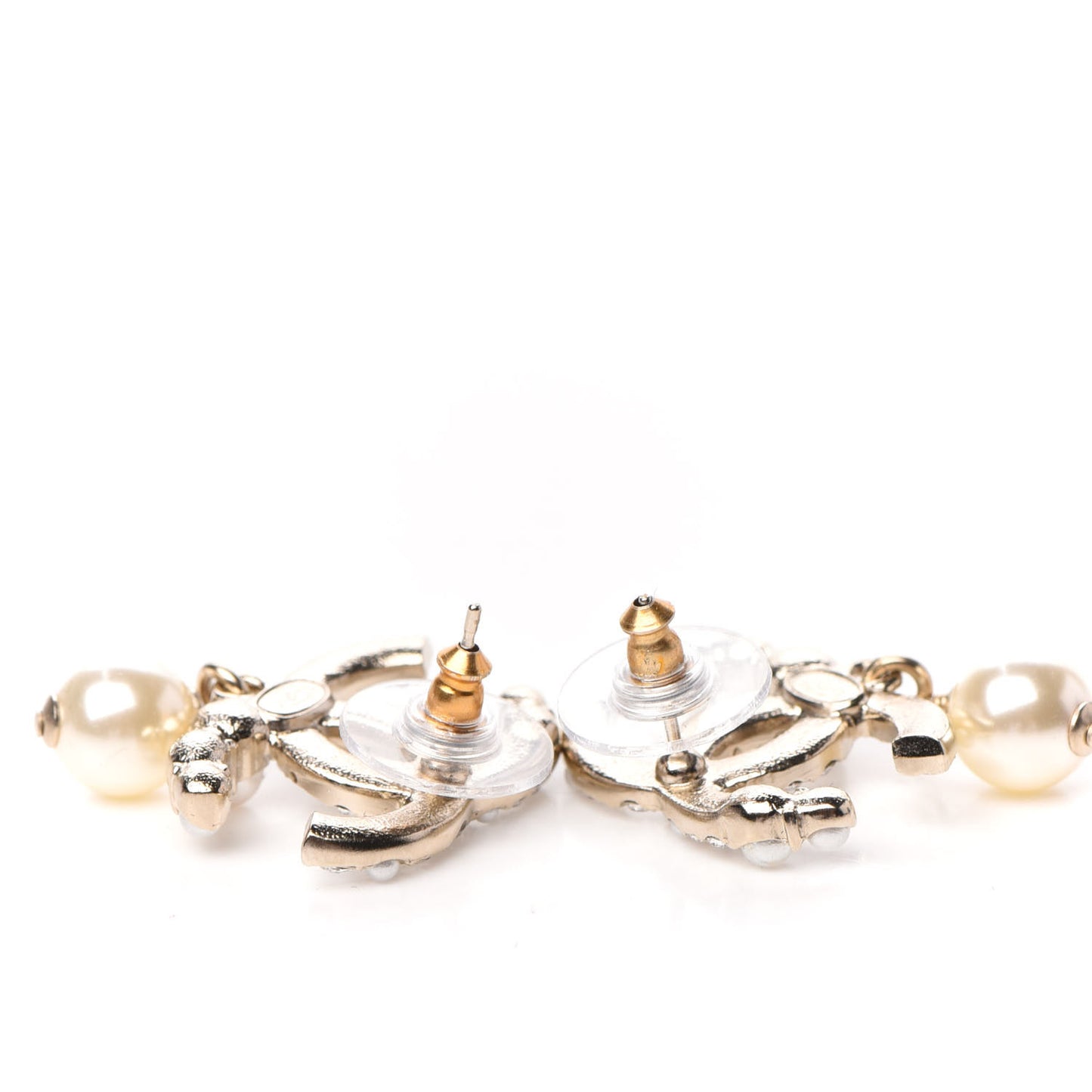 Crystal Pearl CC Drop Earrings Gold