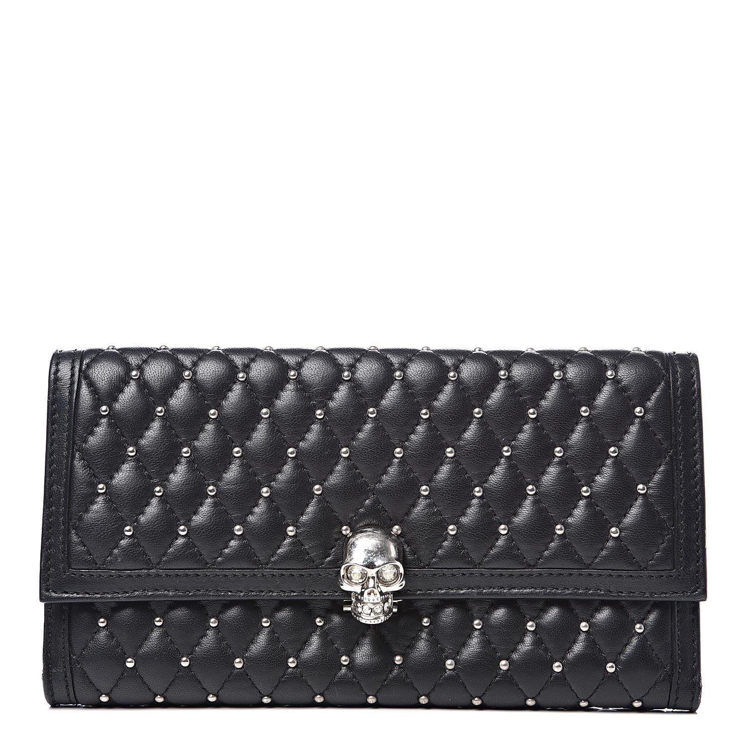Alexander McQueen Calfskin Quilted Studded Skull Continental Wallet Black 1 of 11