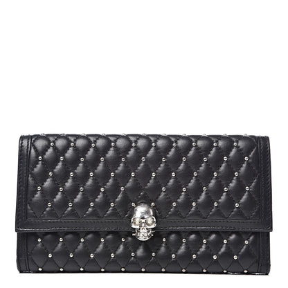 Alexander McQueen Calfskin Quilted Studded Skull Continental Wallet Black 1 of 11