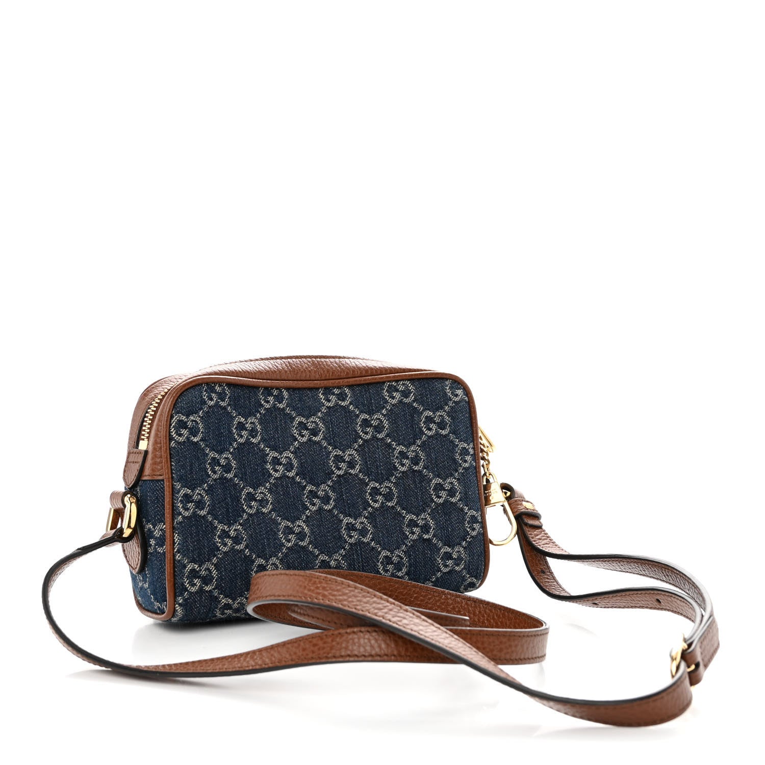 Gucci New Denim GG Monogram Dollar Calfskin Mini Ophidia Shoulder Bag Blue Tea Cuir Epilog 3 of 10