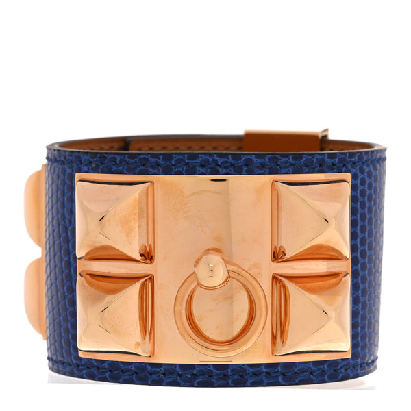 Hermes Lizard Collier de Chien CDC Bracelet T1 Bleu Saphir 1873751