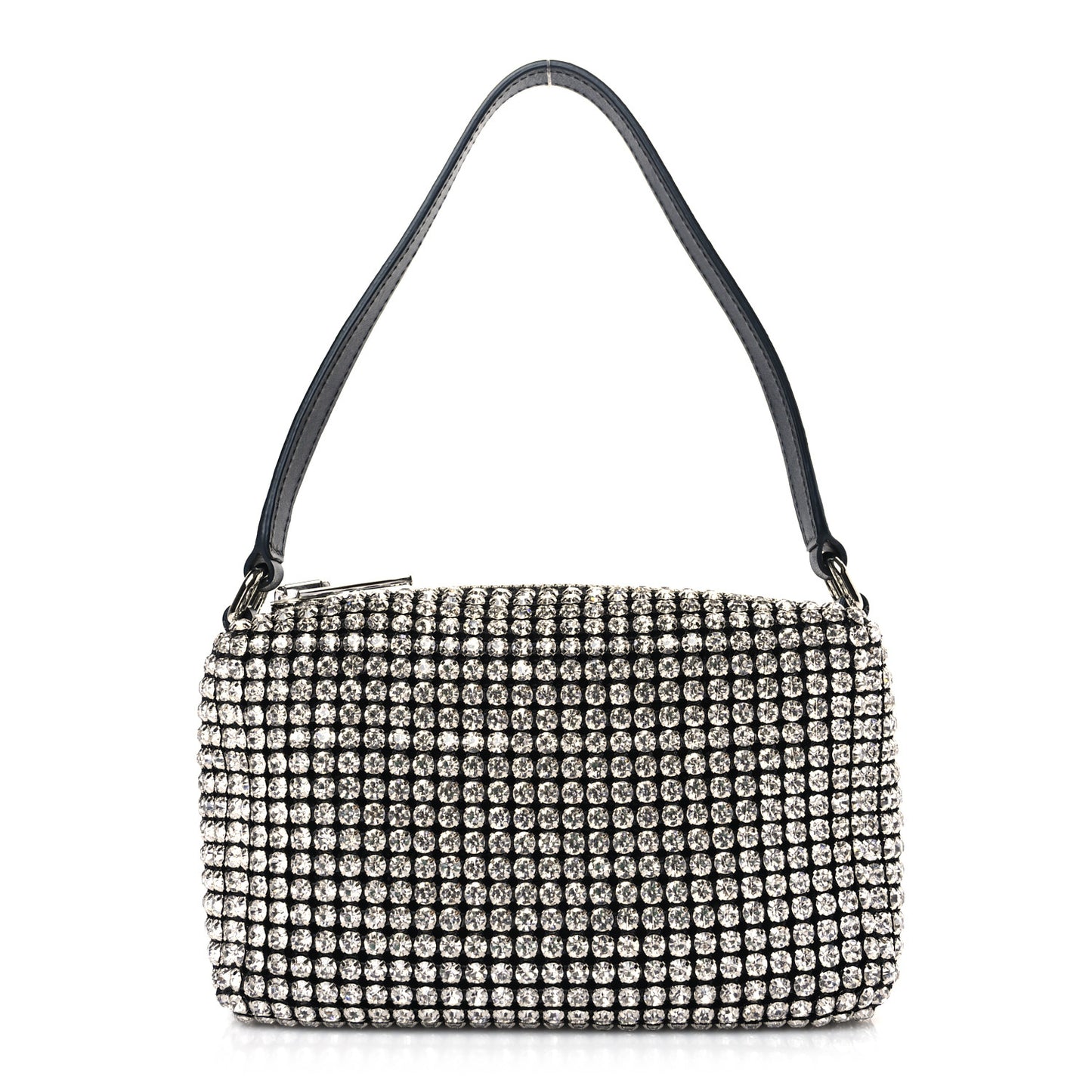 Mesh Crystal Rhinestone Mini Heiress Pouch Black Silver