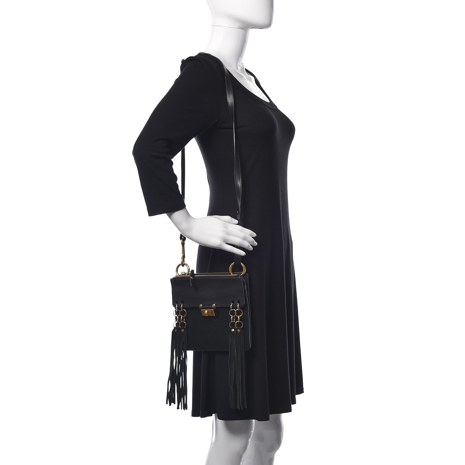 Chloe Calfskin Suede Small Jane Fringe Bag Black 2 of 20