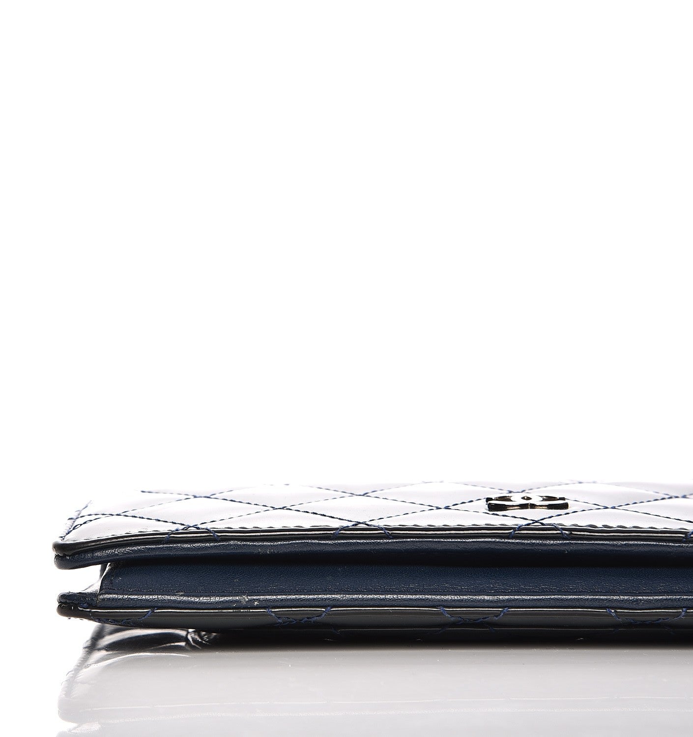 Chanel Patent Quilted Yen Wallet Dark Blue 13 of 14
