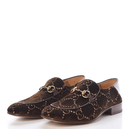 Gucci Velvet GG Monogram Goatskin Mens Horsebit Loafers 6 Brown Vintage Cocoa 3 of 9