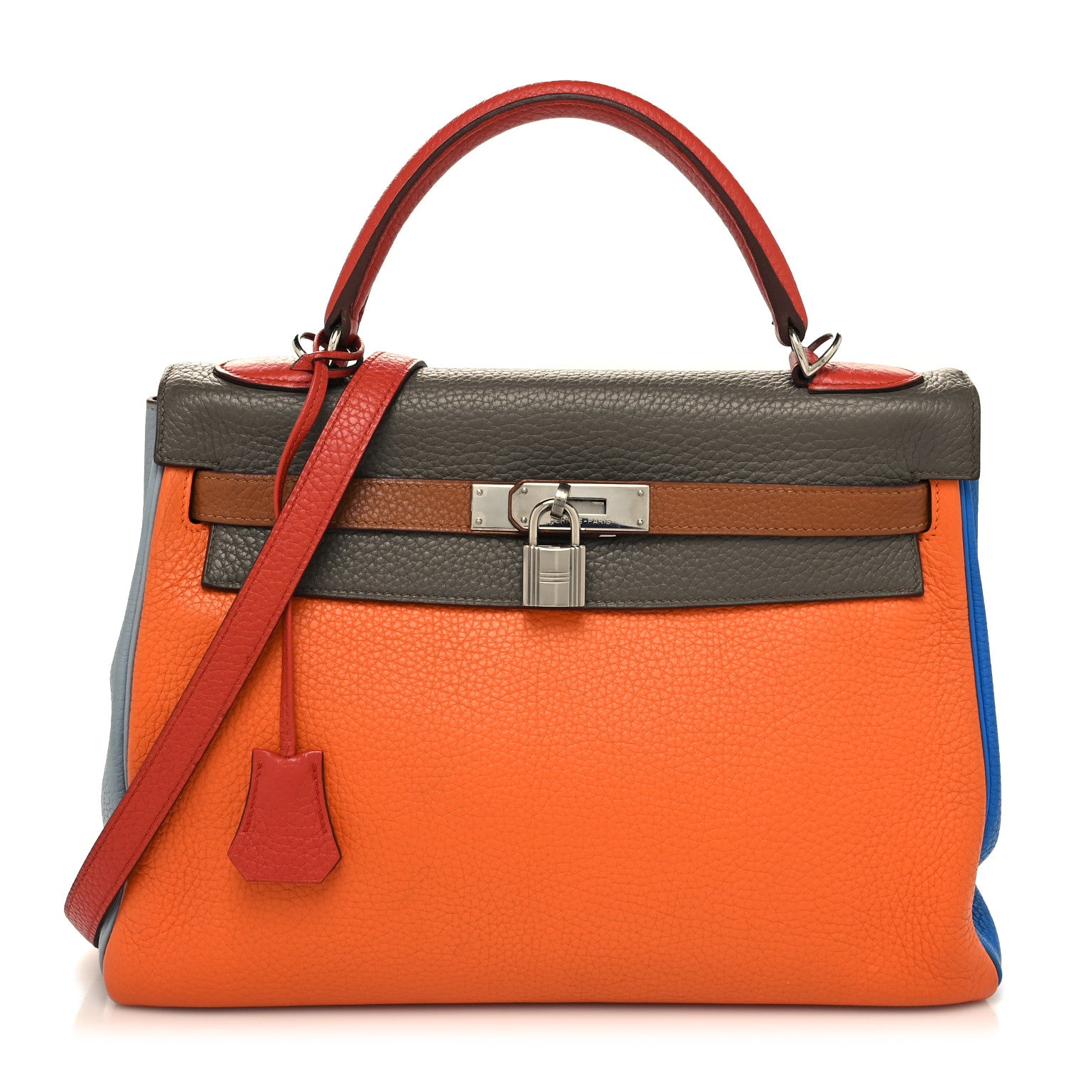 Hermes Taurillon Clemence Arlequin Kelly Retourne 32 Orange Sanguine Gold 1 of 15