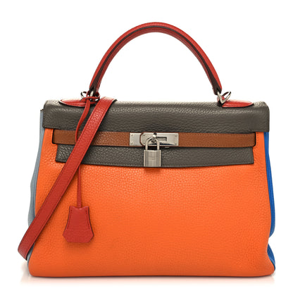 Hermes Taurillon Clemence Arlequin Kelly Retourne 32 Orange Sanguine Gold 1 of 15