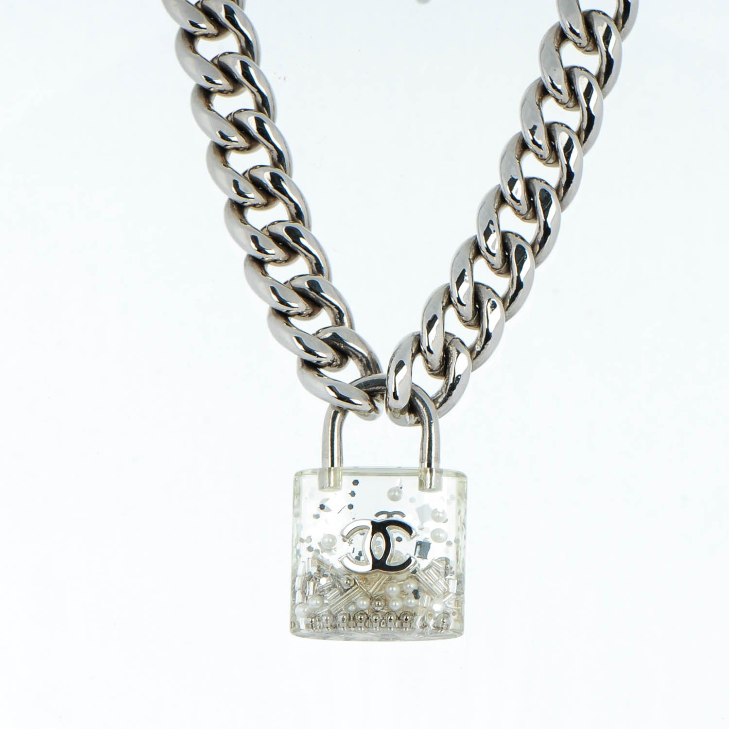 Chanel Pearl CC Padlock Necklace Silver 3 of 6