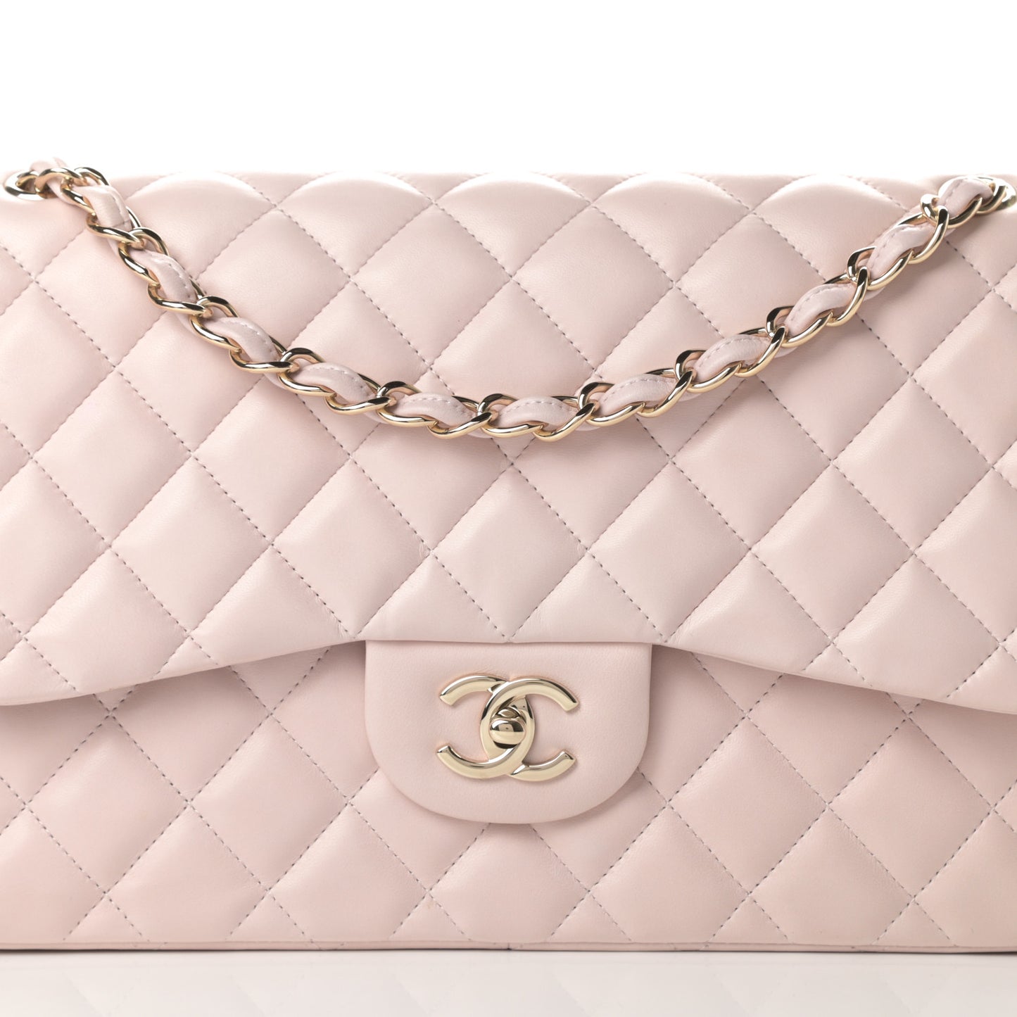 Lambskin Quilted Jumbo Double Flap Light Pink