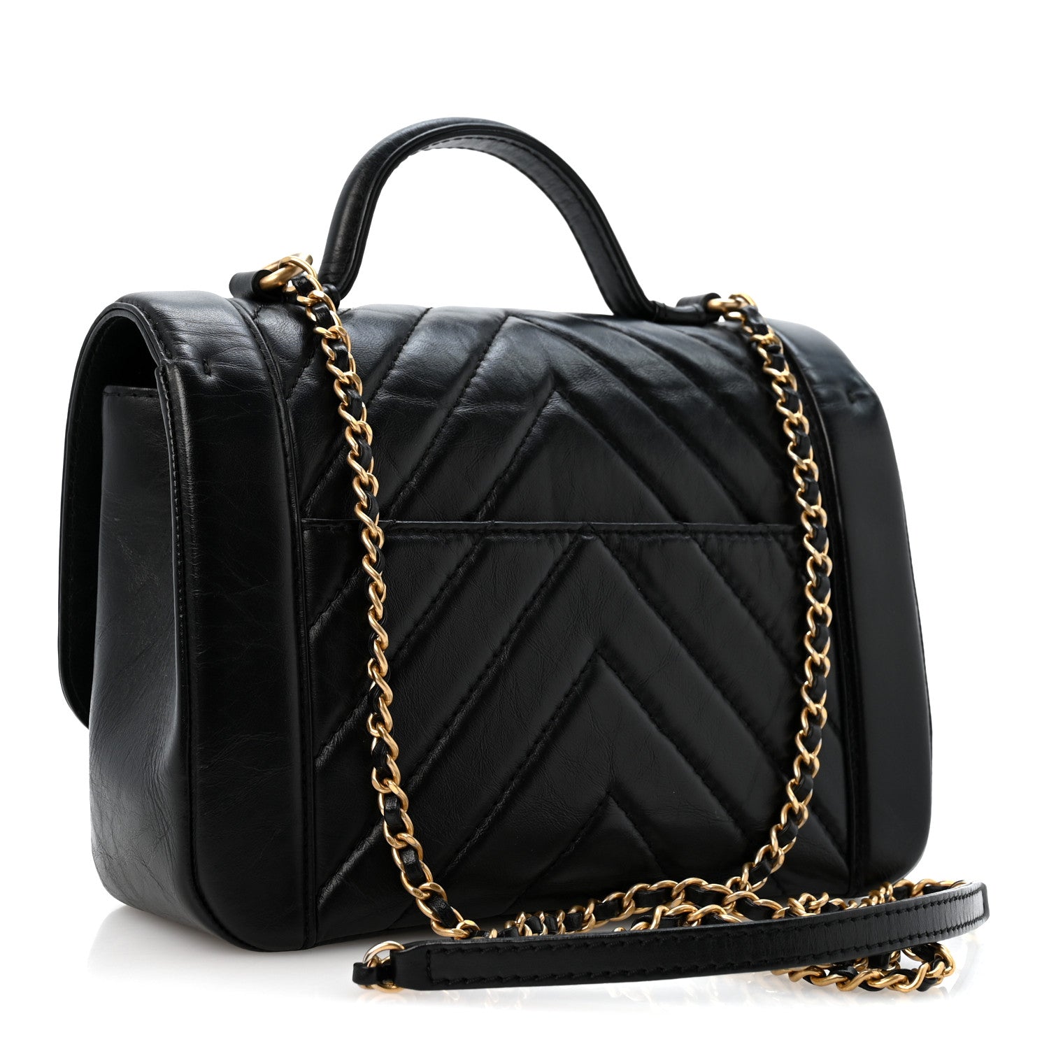 Chanel Calfskin Chevron Quilted Top Handle Flap Black 3 of 12