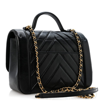 Chanel Calfskin Chevron Quilted Top Handle Flap Black 3 of 12