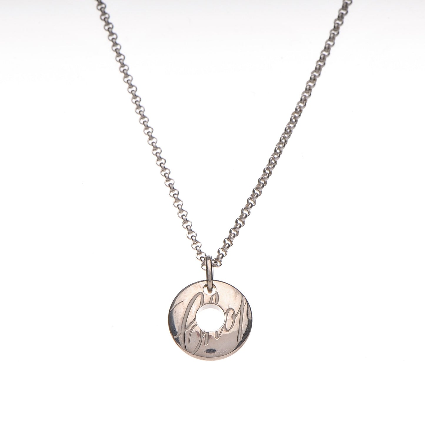18K White Gold Chopardissimo Disc Pendant Necklace