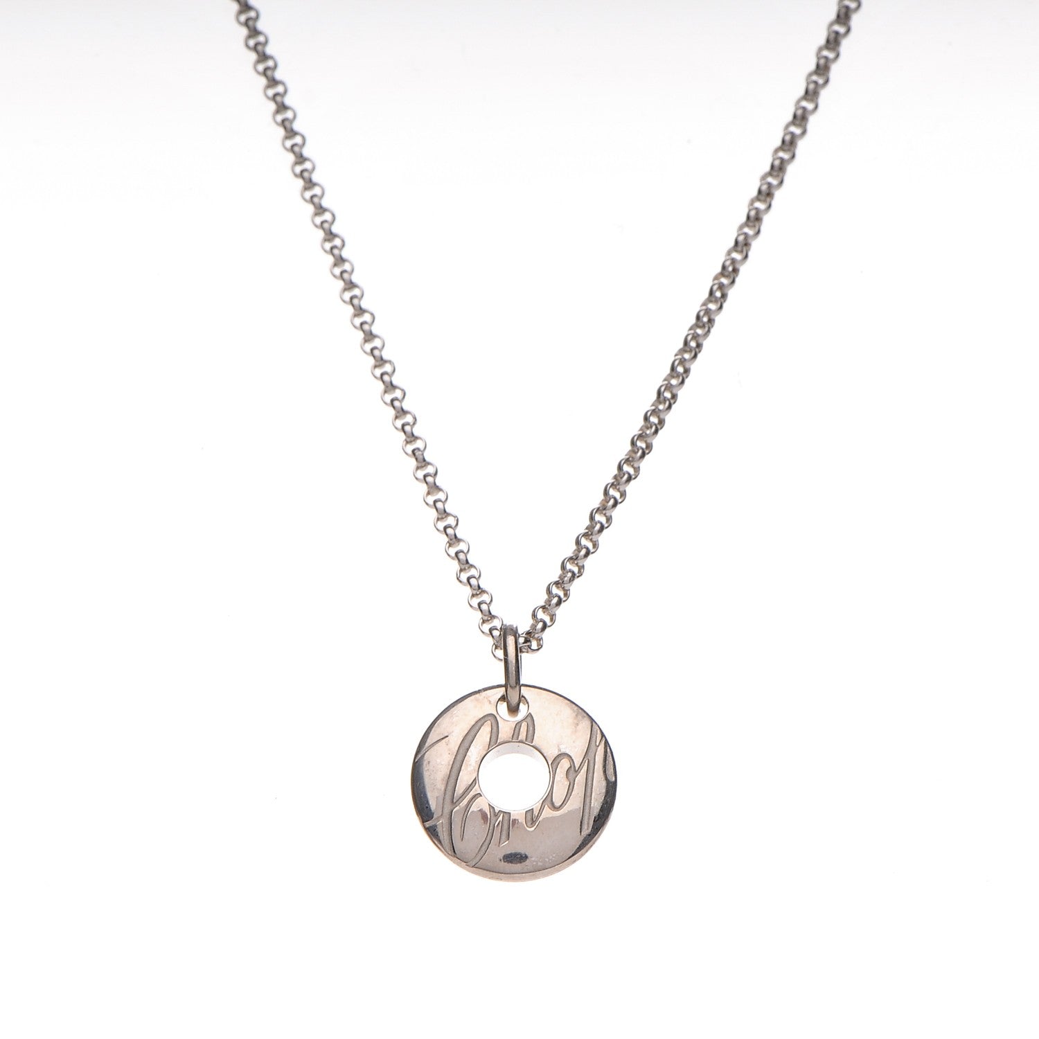 Chopard 18K White Gold Chopardissimo Disc Pendant Necklace 4 of 6