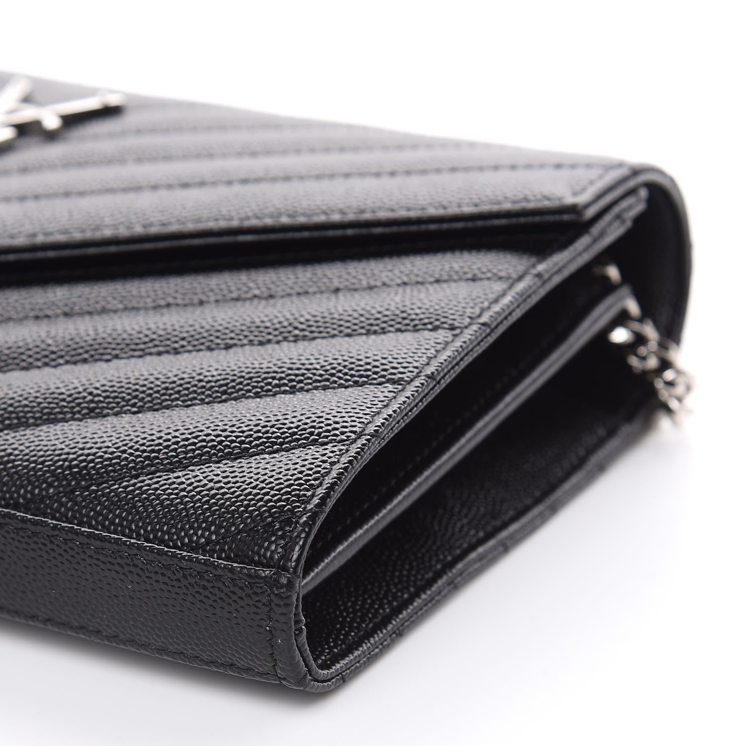 Saint Laurent Grain De Poudre Matelasse Chevron Monogram Chain Wallet Black 8 of 8