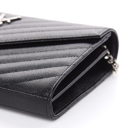Saint Laurent Grain De Poudre Matelasse Chevron Monogram Chain Wallet Black 8 of 8